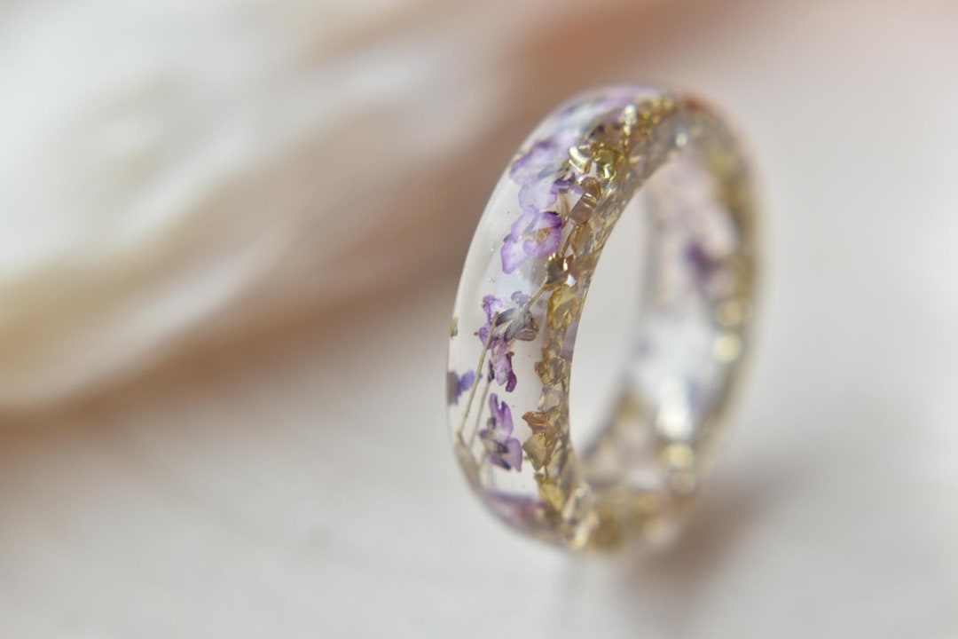 Real Pressed Flower Resin Ring Purple Sweet Alyssum Flowers Etsy