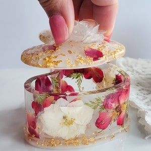 Handmade Real Flower Heart Shaped Trinket Box, Ring Storage, Preserve Your Wedding Bouquet or Memorial Flowers, Pressed Flower Jewelry Dish