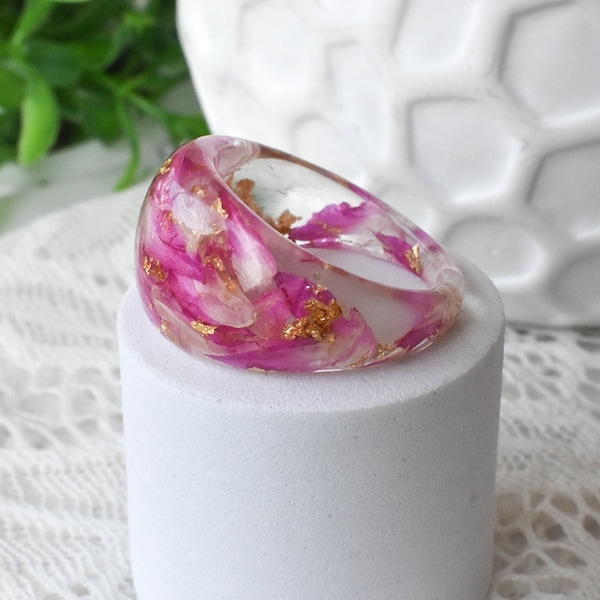 Custom Flower Preservation Ring, Made with YOUR Flowers, Dried Flower Ring, Wedding Bouquet Ring, Memorial Flower Ring Keepsake, Resin Ring