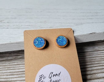 Blue wooden earrings