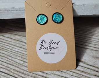 Blue gold glitter earrings