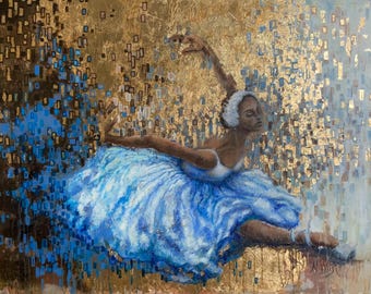 Dipinto di balletto contemporaneo – Grande opera figurativa ad olio 100 x 130 cm