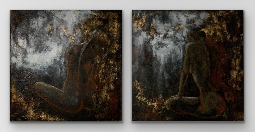 EXPLORING SENSUALITY 2 piece Oil Painting Set Of Nude Women Erotic 