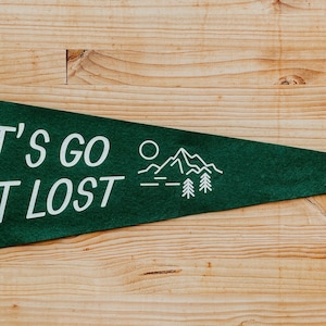 Get Lost Pennant | Travel Felt Pennant Flag Banner | Vintage Camping & Hiking Style | Wall Decor