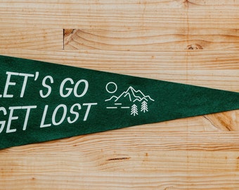 Get Lost Pennant | Travel Felt Pennant Flag Banner | Vintage Camping & Hiking Style | Wall Decor