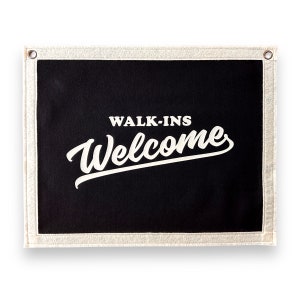 Walk-ins Welcome Banner | Felt Pennant Flag Banner | Vintage Banner | business Wall Decor | Wall Hanging for shops