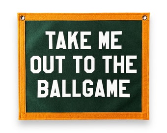 Take me out to the Ballgame Banner l |  Felt Pennant Flag Banner | Vintage Banner | Wall Decor | Wall Hanging 16” x 20”