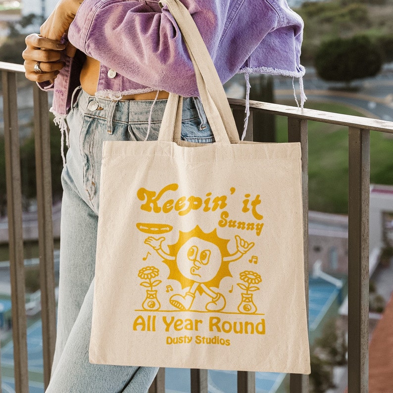 Keep it Sunny Tote Bag positive 100% natural cotton tote bag for shopping image 1