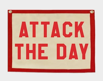 Attack the Day Banner | Felt Pennant Flag Banner | Vintage Banner | Wall Decor | Wall Hanging