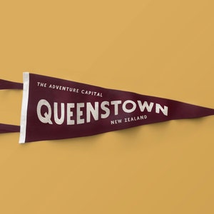 Queenstown Adventure Pennant | New Zealand | Travel Felt Pennants Flag Banner | Vintage Style | Wall Decor