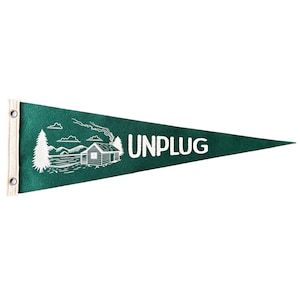 Unplug Pennant | Travel Felt Pennant Flag Banner | Vintage Camping & Hiking Style | Wall Decor