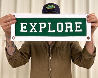 Ontdek vilten hoekje vlagbanner | 7 x 20 inch | Vilten wimpel vlagbanner | Wanddecoratie