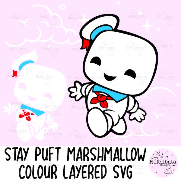 Stay puft marshmallow man ghostbusters character colour layered svg cut file instant download