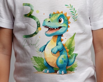 Personalisiertes Dino-Geburtstags-T-Shirt für Kinder - Eigener Name & Alter, Kinder-Kleidung, Dino Jungs Kindergeburtstag Jungen Shirt