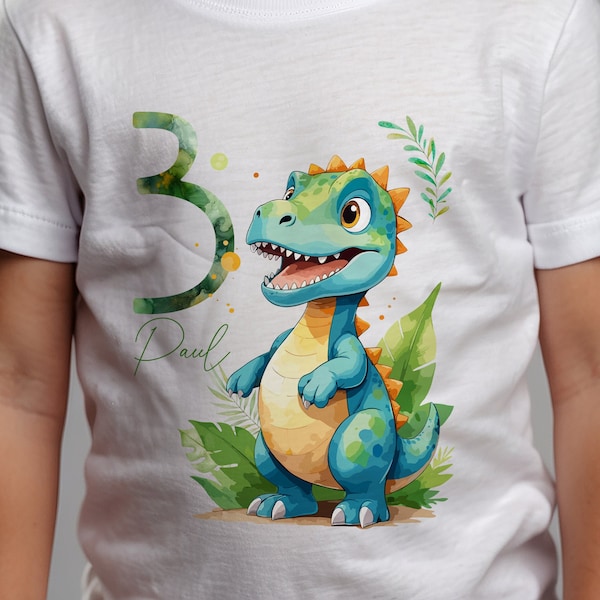 Personalisiertes Dino-Geburtstags-T-Shirt für Kinder - Eigener Name & Alter, KinderKleidung, Dino Jungs Kindergeburtstag Jungen Shirt