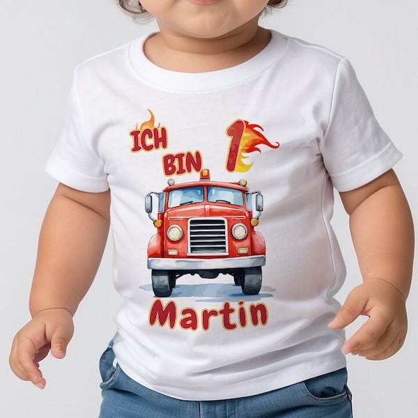 Custom Fire Truck  T-shirt Feuerwehrmann Fire Personalised Boy Jungs Baby Kids Name Birthday Ich Bin