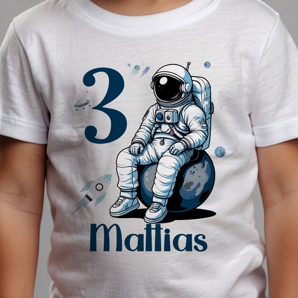 Personalisiertes Astronauten-Weltraum T-Shirt für Kinder Astronaut Kid Boy Girl Birthday Number Custom Name