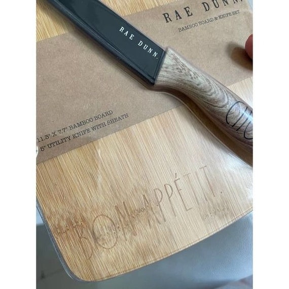 NWT Rae Dunn Bamboo Board & Knife Set 