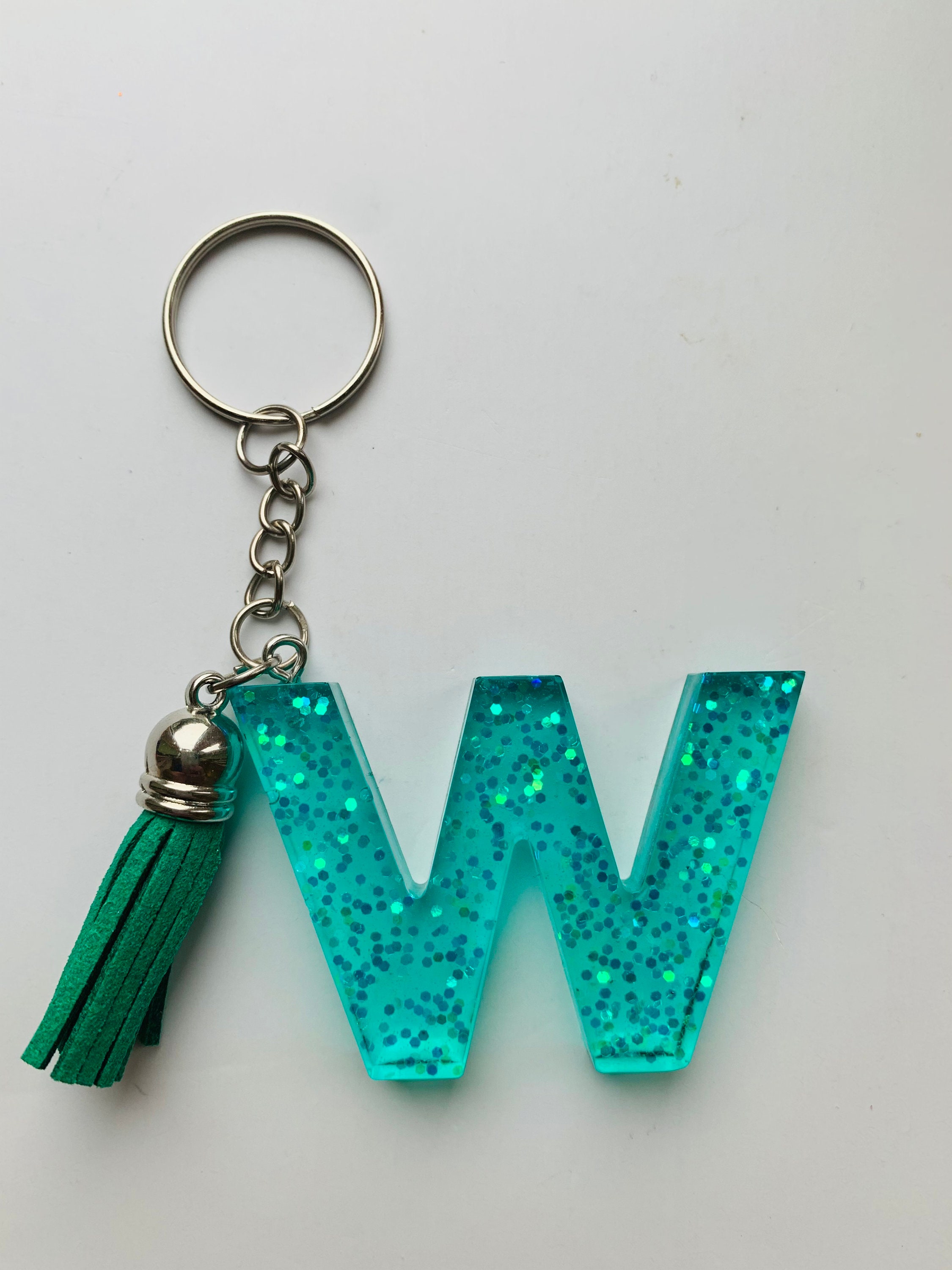 Turqouise Glitter Letter Keyring with matching charm Etsy