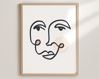 Artsy Face Printable Wall Art, Minimalist Art Print, Abstract Home Decor, Wall Decor, Fine Line, Line Drawing, Digital Art Instant Download
