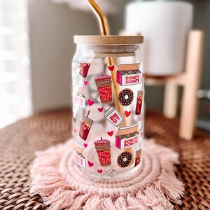 Donuts Glass Can | Aesthetic Iced Coffee Cup | Coffee Glass Cup | Trendy Glass | Boho Iced Coffee Glass