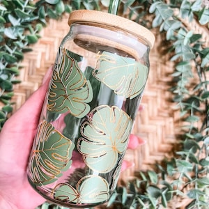 Monstera Leaf Beer Can Glass | Iced Coffee Glass Can | Beer Can Glass