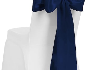 Satin Chair Sash WIDER FULLER BOWS Chair Sashes Bow Back Tie Ribbon Wedding Banquet Decoration - Navy Blue