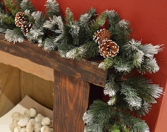 Xmas Christmas garland fireplace natural looking rustic spruce berry and pine snow winter decoration center piecemantel decor Handmade