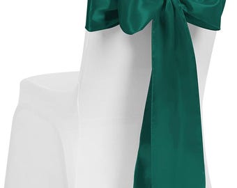 Satin Chair Sash WIDER FULLER BOWS Chair Sashes Bow Back Tie Ribbon Wedding Banquet Decoration - Hunter Green