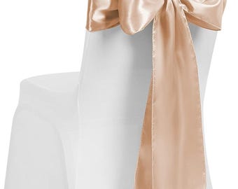Satin Chair Sash WIDER FULLER BOWS Chair Sashes Bow Back Tie Ribbon Wedding Banquet Decoration - Champagne