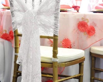 110cm x 130cm White Lace Chair Cover Hood Sashes Wedding Decor Party