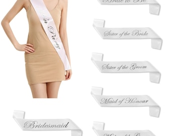 White & Silver Luxury Hen Night Do Party Sashes Bride To Be Bridesmaid Mother Of Sash