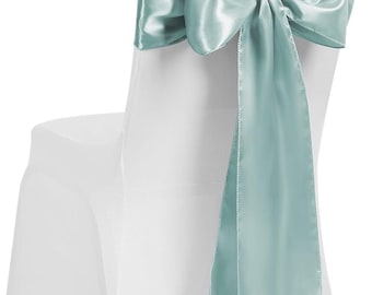 Satin Chair Sash WIDER FULLER BOWS Chair Sashes Bow Back Tie Ribbon Wedding Banquet Decoration - Dusty Green