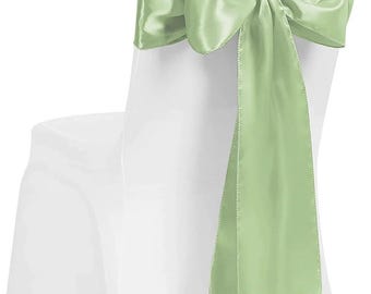 Satin Chair Sash WIDER FULLER BOWS Chair Sashes Bow Back Tie Ribbon Wedding Banquet Decoration -Sage Green