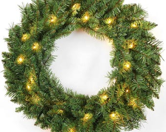 24 inch Christmas Wreath Decorative Christmas With Light Door Winter Pine Cone (Nature Plain)