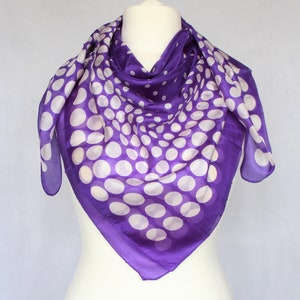 Square Silk Scarf, Pure Silk Scarf, Pure Silk Head Wrap, Purple Silk Scarf, Polka Dot Scarf.