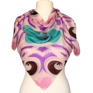 Square Silk Scarf, Pure Silk Scarf, Pure Silk Head Wrap, Spring Scarf, Blue Floral Scarf.