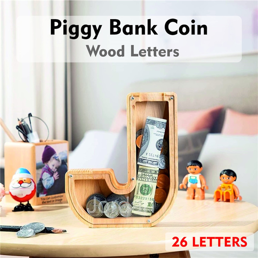 Letter Coin Bank Wood Letter Piggy Bank Wooden Initial Bank Etsy