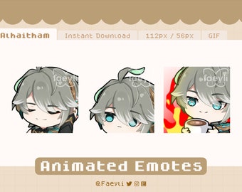 Alhaitham Genshin Impact Animated (GIF) Emotes (Twitch/Discord/Youtube) P2U | Jam | Stare | This is Fine