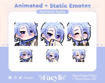 Animated + Static Ayato Genshin Impact Emotes (Twitch/Discord) Sword | Giggle | Bubble Tea