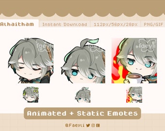 Alhaitham Genshin Impact Animated (GIF) + Static (PNG) Emotes (Twitch/Discord/Youtube) P2U | Jam | Stare | This is Fine