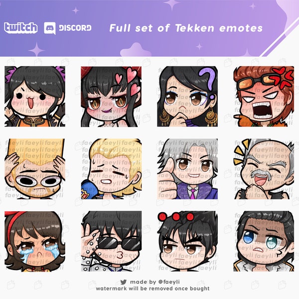 Tekken Emotes FULL SET (Twitch/Discord) | Xiaoyu | Eliza | Zafina | Hwoarang | Paul | Steve | Lee | Heihachi | Josie | Law | Jin | Claudio