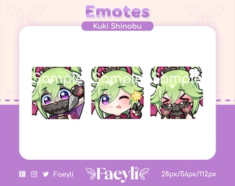 Kuki Shinobu Genshin Impact Emotes (Twitch/Discord) P2U | Kunai | Wink | Blushing