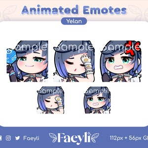 Emoticonos animados de impacto de Yelan Genshin (Twitch / Discord) Engreídos / Facepalm / Locos