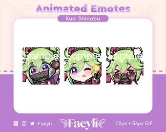 Kuki Shinobu Genshin Impact Animated Emotes (Twitch/Discord) P2U | GIF | Kunai | Wink | Blushing