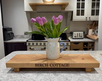 Rustic Wood Table Riser: cnc deep engraved, personalised Display Stand- redwood or oak to choice..