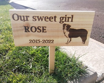 Memory Pet Dog Cat Personalised wooden garden signs plaque with a 25cm ground stake attached