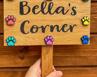 Personalized Dog Paw Memorial Stake: Laser Engraved Solid Oak Sign