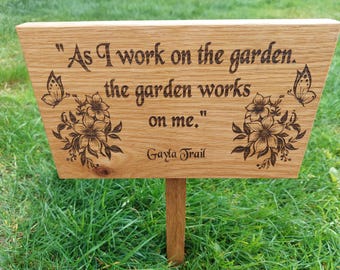Personalised Oak garden signs with a 25cm ground stake attached