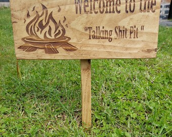 Personalised wooden garden signs plaque with a 25cm ground stake (in option with or without
